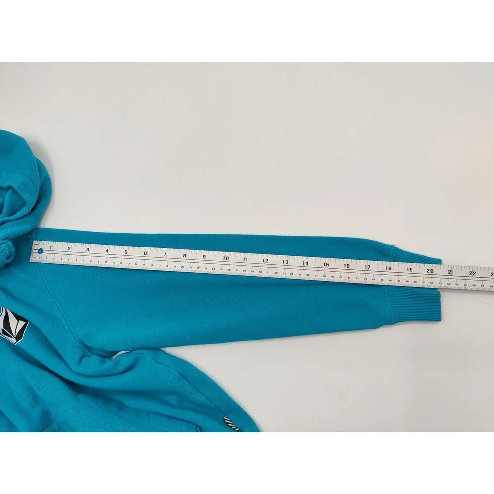 Volcom Kids Teal Blue Pullover Hoodie Stone Logo Graphic Skate Size Medium